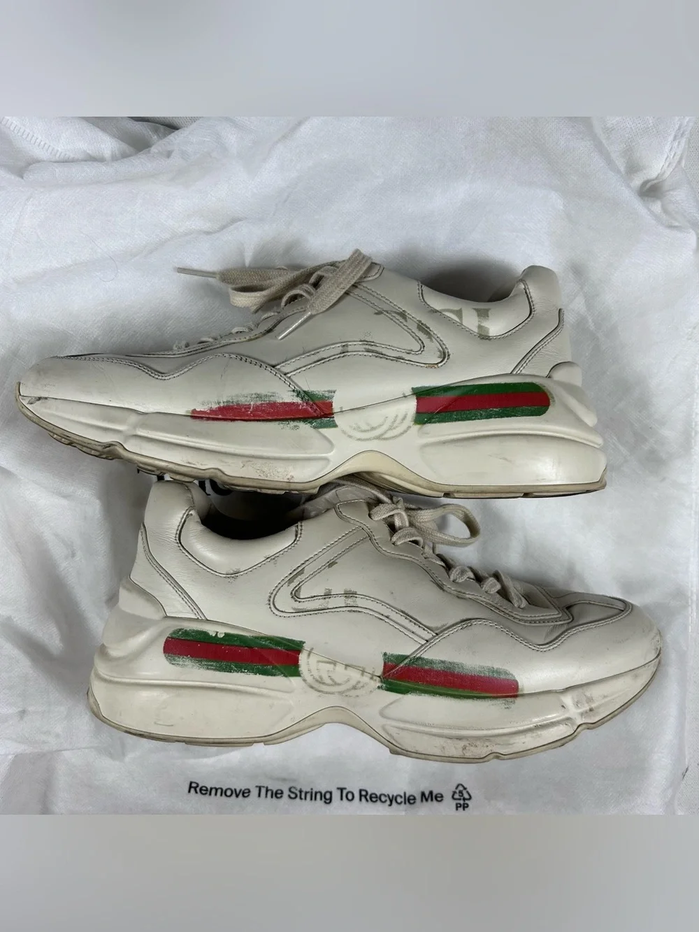 Gucci Rhyton Web Vintage Logo Beige Ivory Mens Leather Sneakers - 10US 40EU